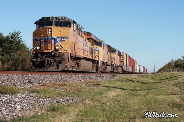 UP QEWWC freight train in Stafford, Texas