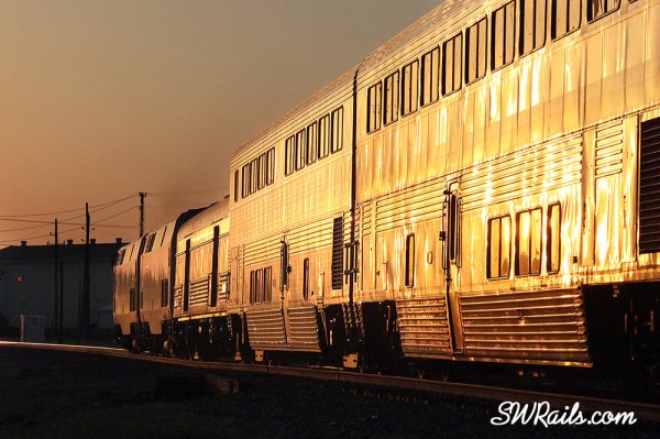 Amtrak Sunset Limited at sunset in Stafford TX