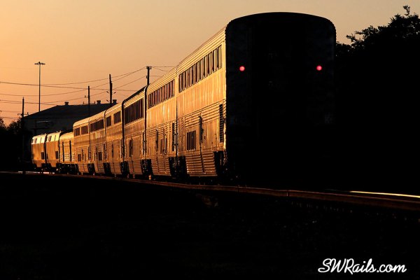 Amtrak Sunset Limited at sunset in Stafford TX