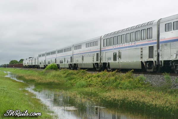 Am-38-002 Amtrak westbound Sunset limited at Missouri City, TX
