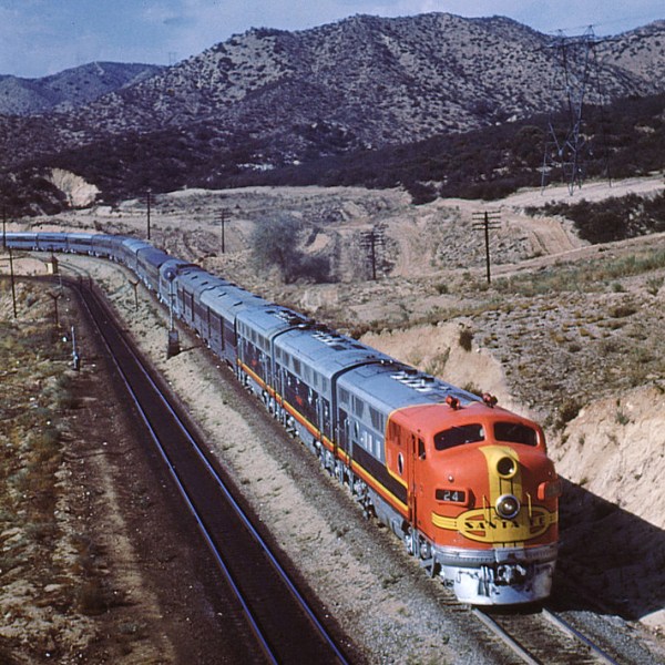 Santa Fe's eastbound El Capitan on Cajon Pass in the early 1950's