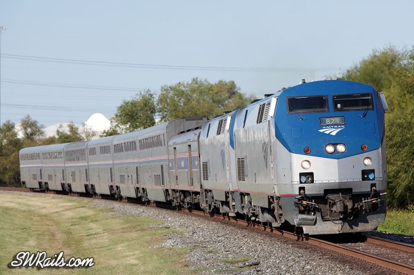 Amtrak's eastbound Sunset limited at Stafford, TX on 11/25/2012