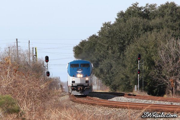 Amtrak P42DC 14 on the Sunset Limited at Sugar Land TX