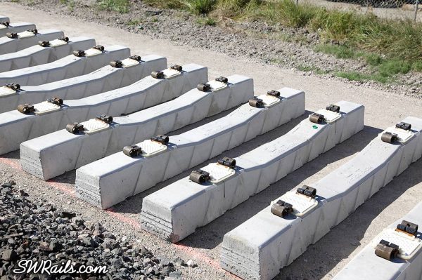 Union Pacific concrete crossties  at Heacker TX