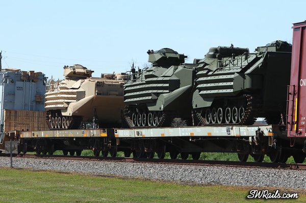 DODX flats with USMC AAV-7A1 APC's