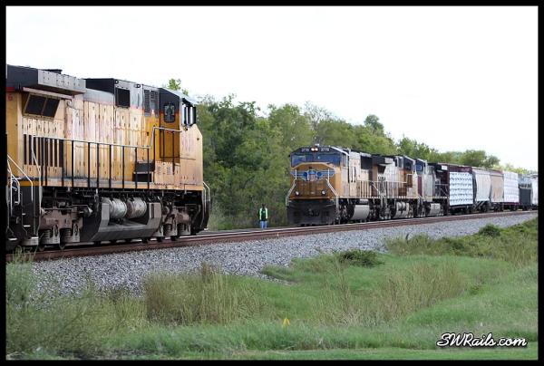 UP SD70M 3778 on MEWEG manifest train at Missouri City TX and LHT44 local