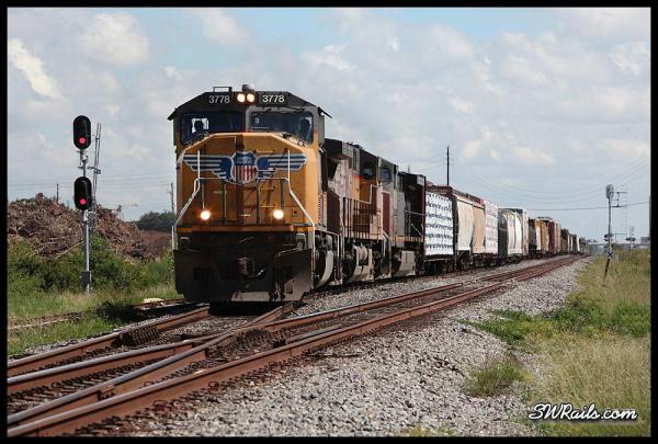 UP SD70M 3778 on MEWEG manifest train at Missouri City TX