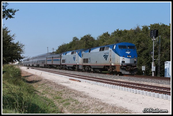 Amtrak P42DC 25 and 76 on Sunset Limited at Stafford TX